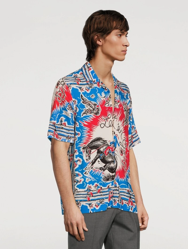 Camp Shirt Cowboy Print