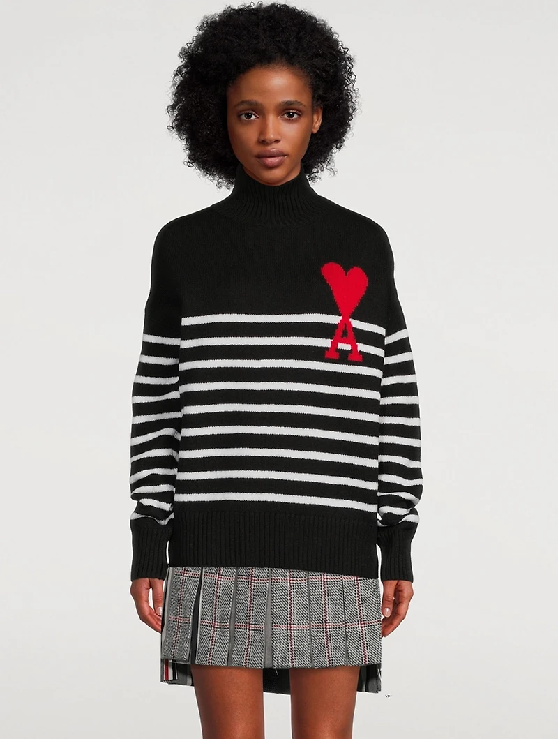 Oversized Striped Wool Turtleneck Sweater