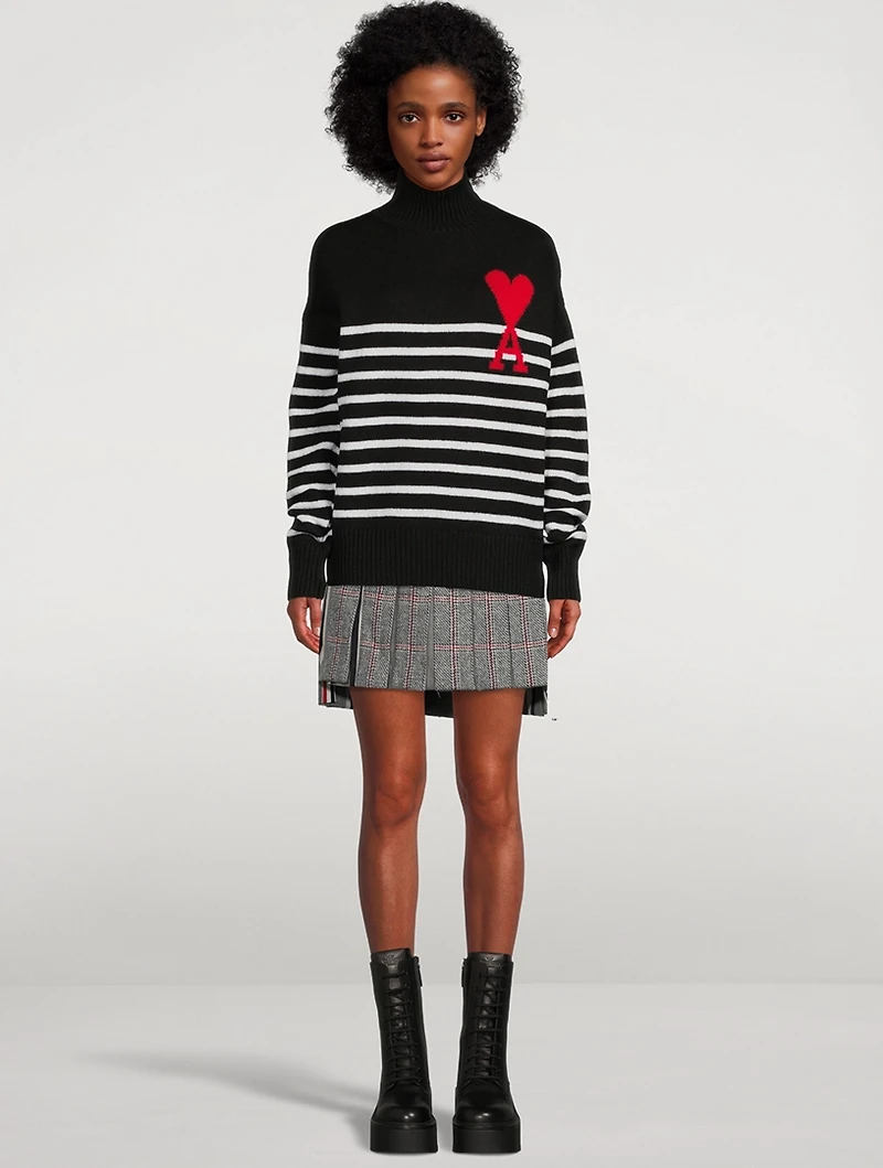 Oversized Striped Wool Turtleneck Sweater
