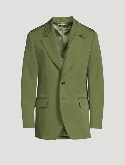 Cotton And Silk Zip Jacket With Leather Detail