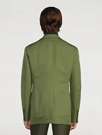 Cotton And Silk Zip Jacket With Leather Detail