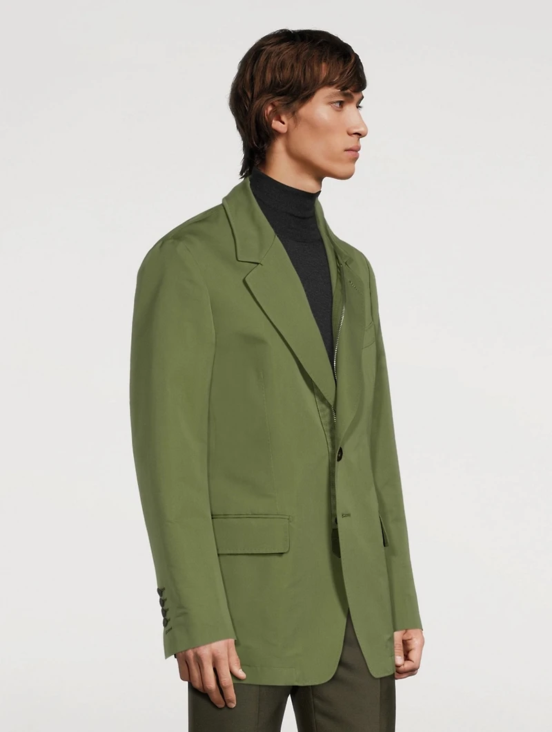 Cotton And Silk Zip Jacket With Leather Detail