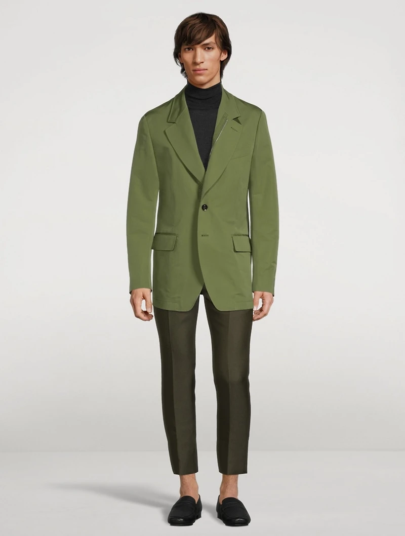 Cotton And Silk Zip Jacket With Leather Detail