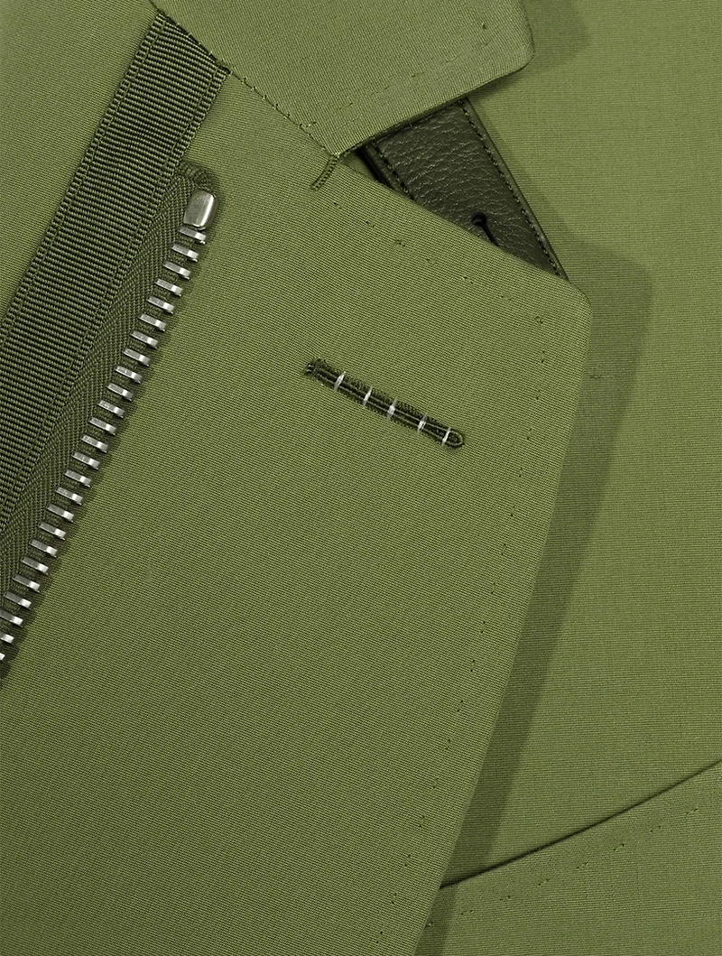 Cotton And Silk Zip Jacket With Leather Detail