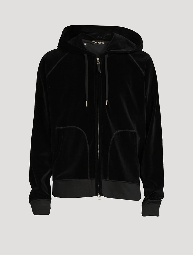 Velour Hooded Zip Sweatshirt