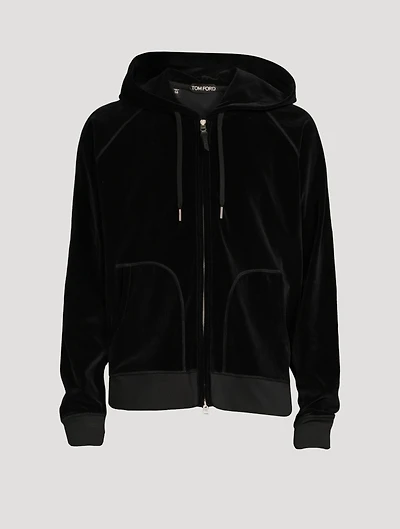 Velour Hooded Zip Sweatshirt