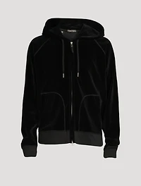 Velour Hooded Zip Sweatshirt