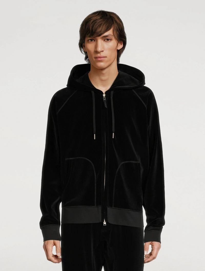 Velour Hooded Zip Sweatshirt