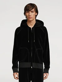 Velour Hooded Zip Sweatshirt