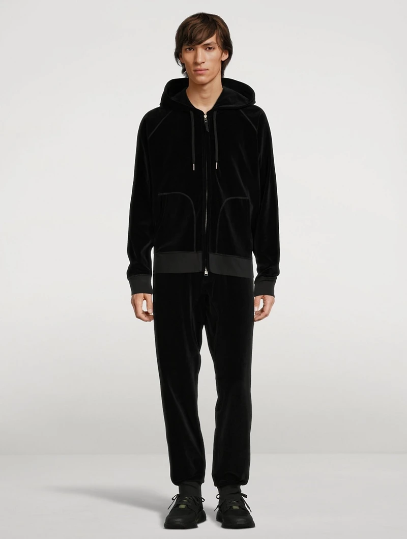Velour Hooded Zip Sweatshirt