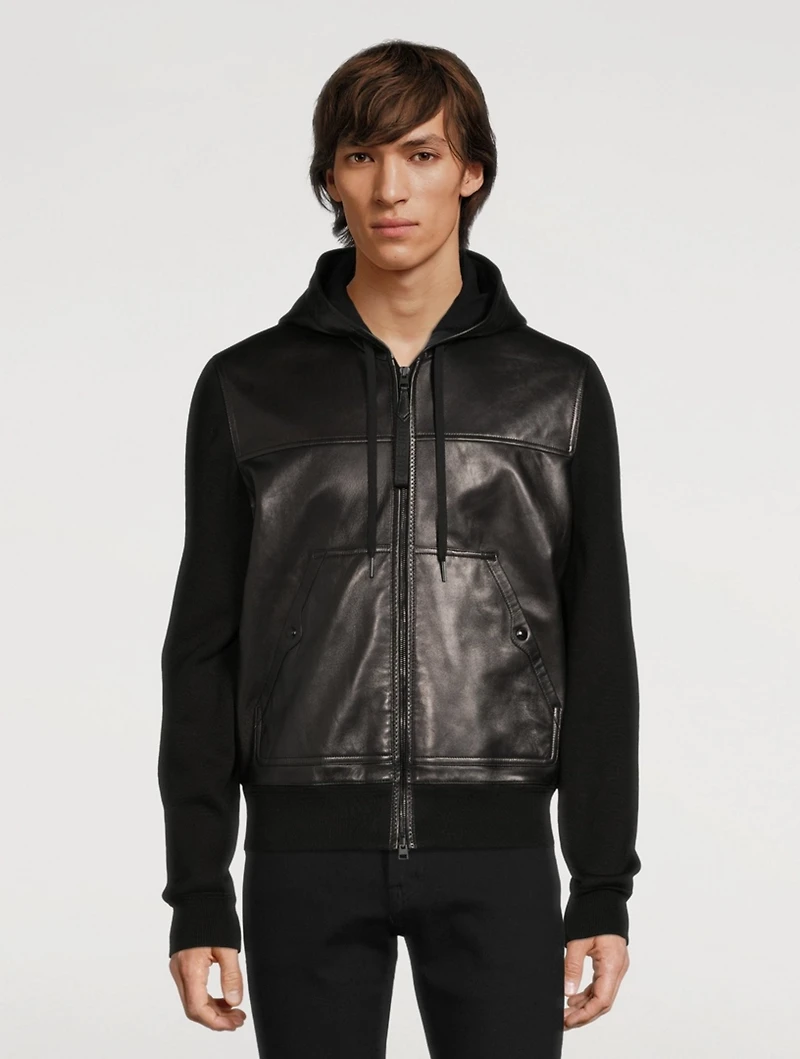 Leather Front Cotton And Cashmere Jacket