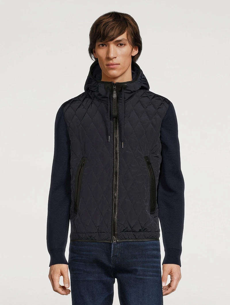Cashmere-Blend Hood Zip Jacket With Leather Detail