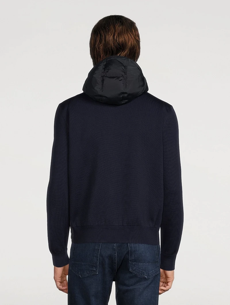 Cashmere-Blend Hood Zip Jacket With Leather Detail