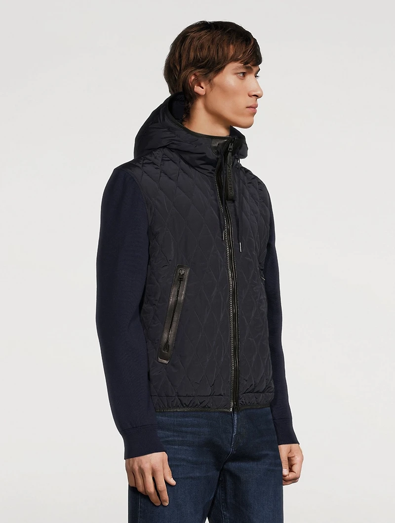 Cashmere-Blend Hood Zip Jacket With Leather Detail