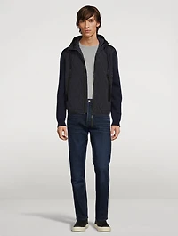 Cashmere-Blend Hood Zip Jacket With Leather Detail