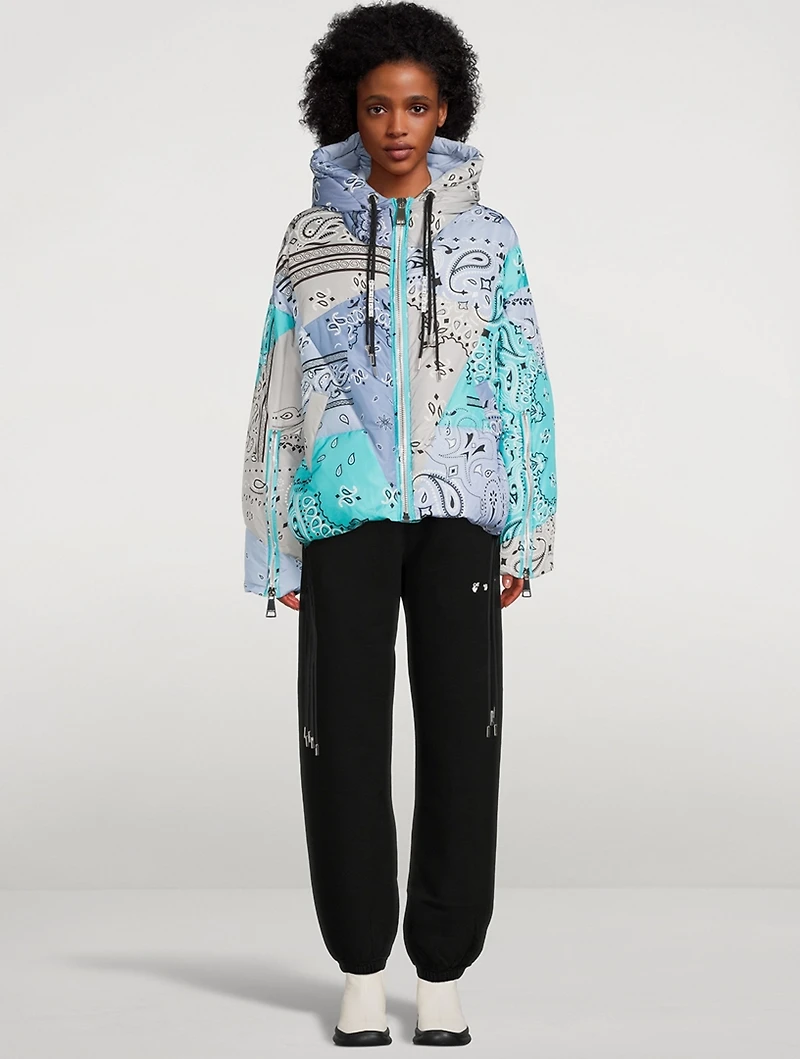 Oversized Down Puffer Jacket Bandana Print