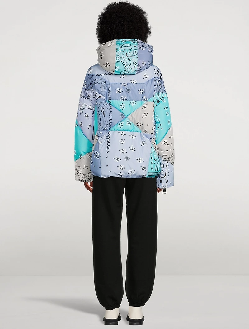 Oversized Down Puffer Jacket Bandana Print