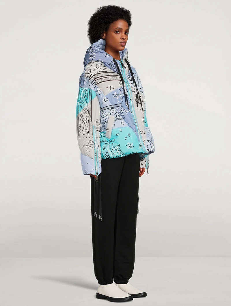Oversized Down Puffer Jacket Bandana Print