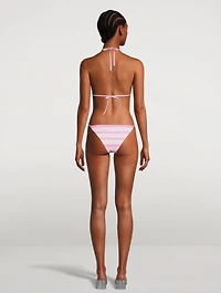 2-Piece Triangle Bikini Swimsuit Logo Stripe Print