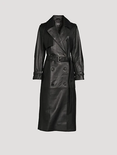 Gael Leather Belted Trench Coat