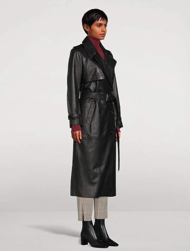 Gael Leather Belted Trench Coat