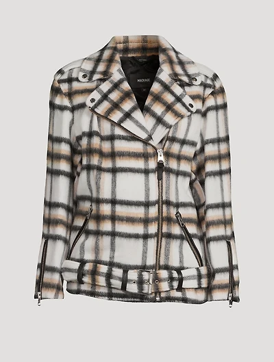 Wool And Mohair Belted Biker Jacket Plaid Print