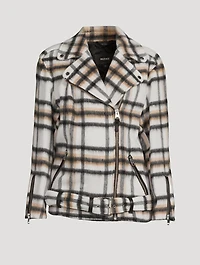 Wool And Mohair Belted Biker Jacket Plaid Print