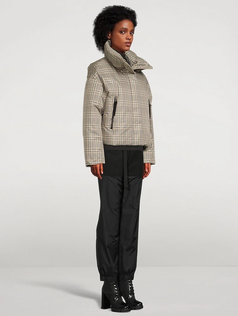 Mylah Short Down Puffer Jacket Plaid Print