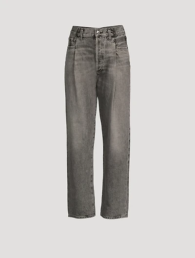 Fold Waistband Tapered Jeans