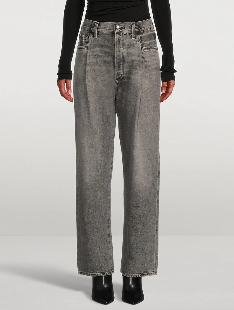 Fold Waistband Tapered Jeans