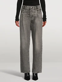 Fold Waistband Tapered Jeans