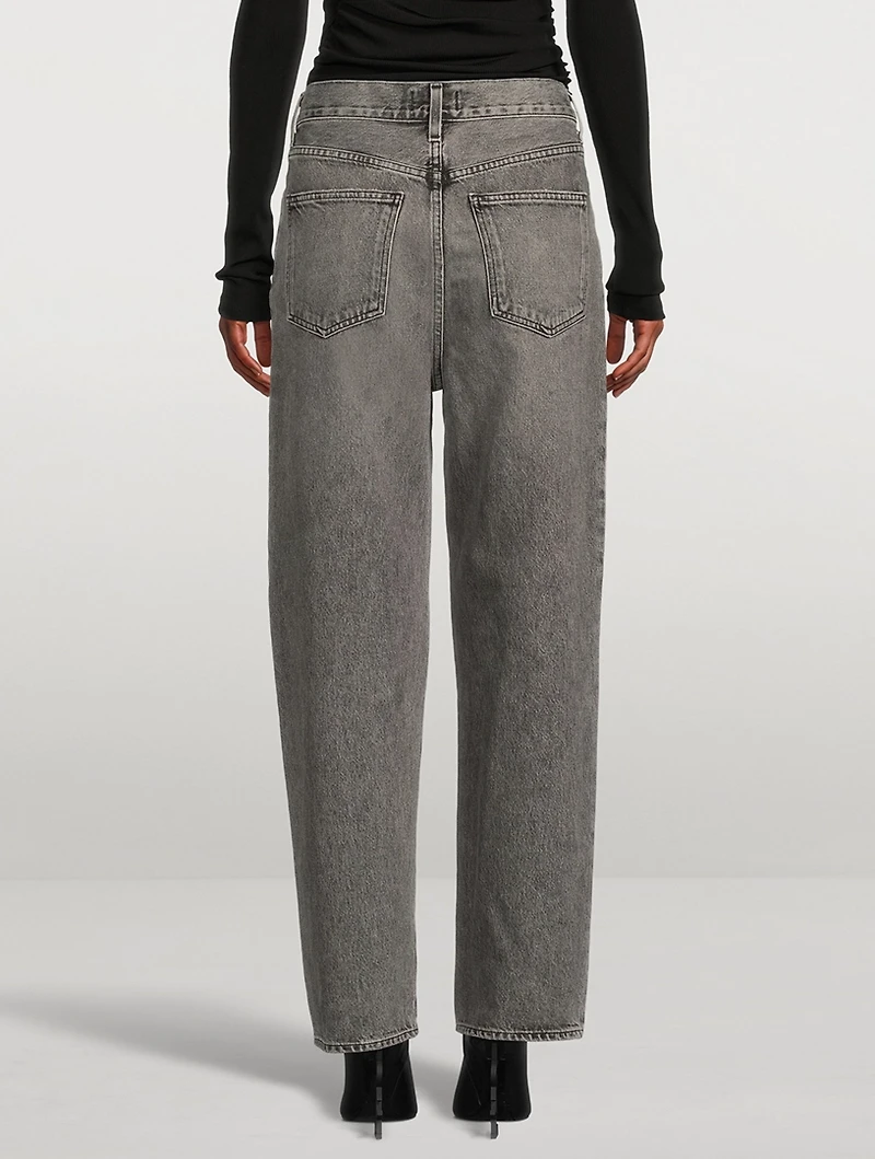 Fold Waistband Tapered Jeans