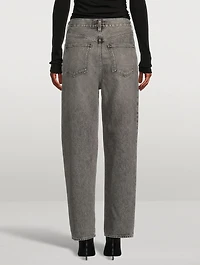 Fold Waistband Tapered Jeans
