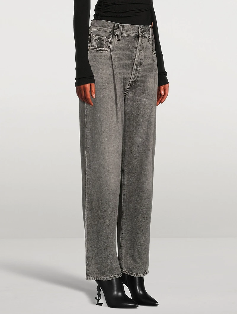 Fold Waistband Tapered Jeans