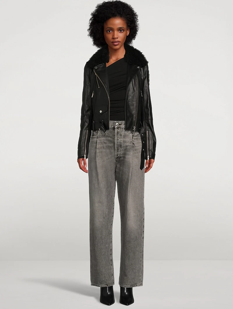Fold Waistband Tapered Jeans