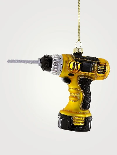 Cordless Drill Yellow Glass Ornament