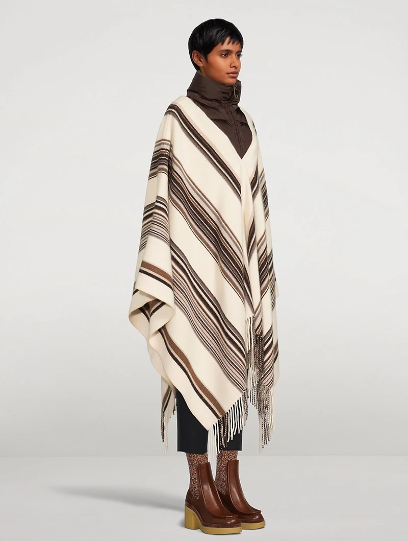 Cashmere And Down Puffcho In Stripe Print