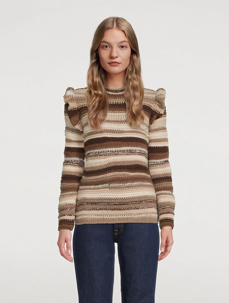 Ruffle-Trimmed Stripe Jacquard Sweater