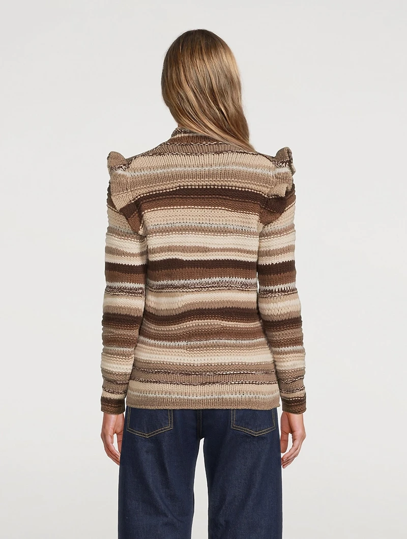 Ruffle-Trimmed Stripe Jacquard Sweater