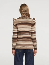 Ruffle-Trimmed Stripe Jacquard Sweater