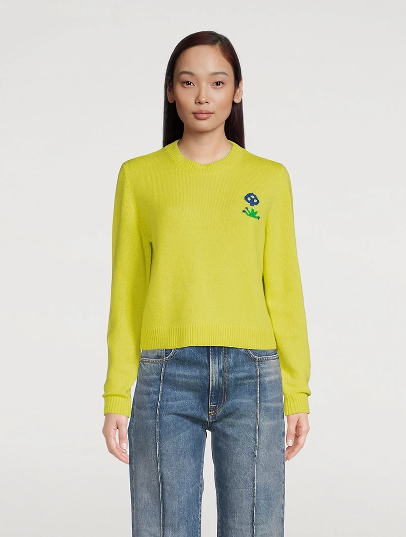 Simple Cashmere Crewneck Sweater With Mushroom