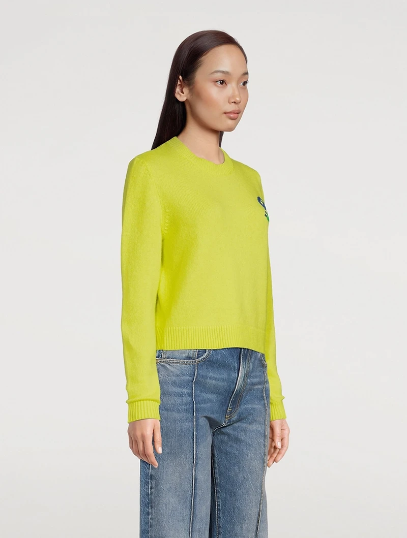 Simple Cashmere Crewneck Sweater With Mushroom