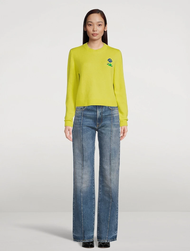 Simple Cashmere Crewneck Sweater With Mushroom