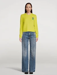 Simple Cashmere Crewneck Sweater With Mushroom