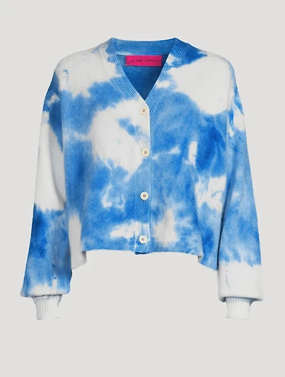 Balloon-Sleeve Cashmere Cardigan Cloud Print