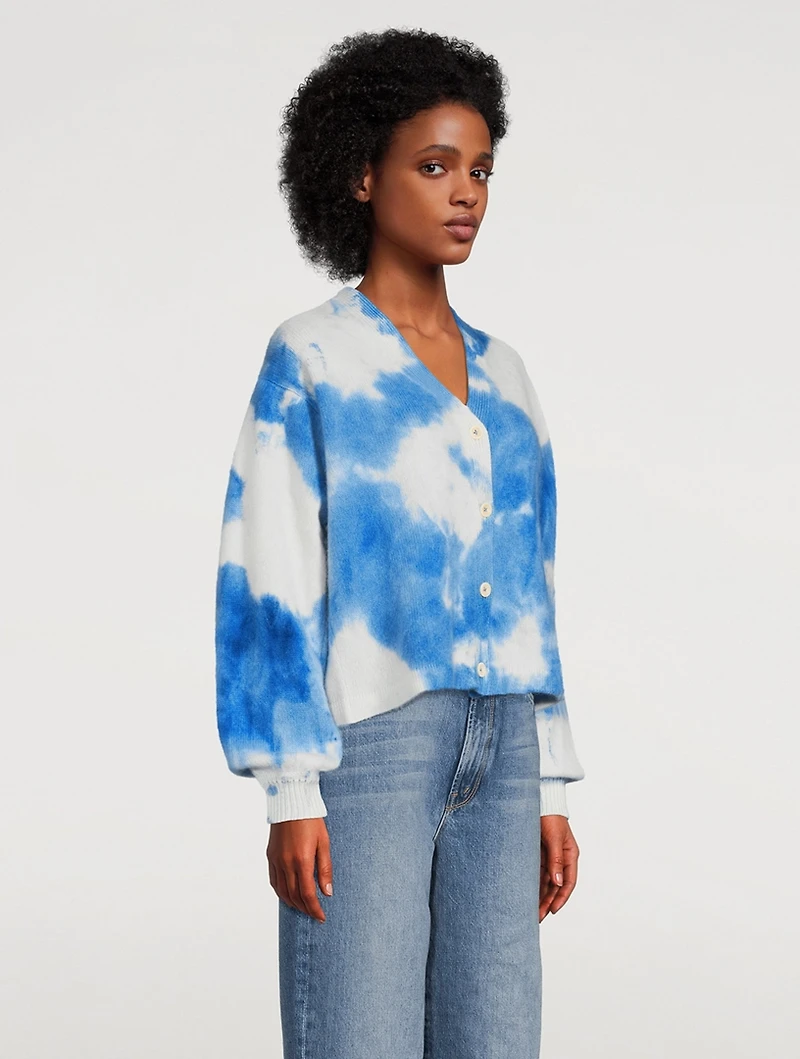 Balloon-Sleeve Cashmere Cardigan Cloud Print