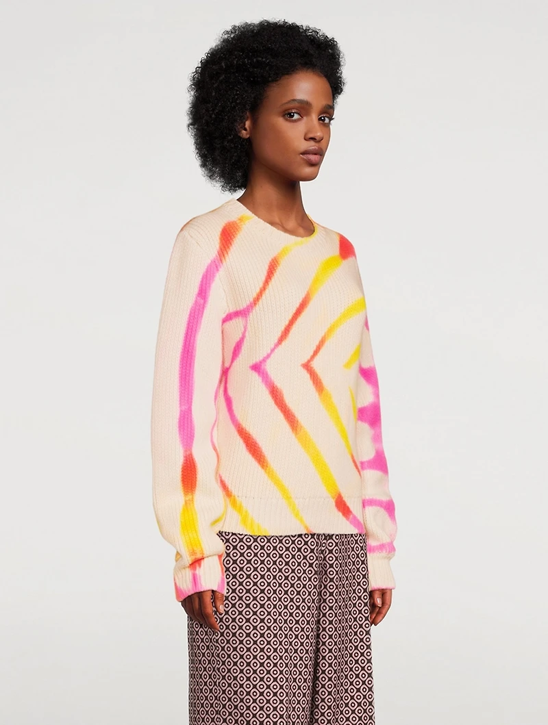 Chunky Rib Cashmere Sweater Tie-Dye Print