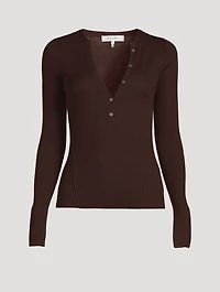 Ribbed Wool And Silk Henley Top