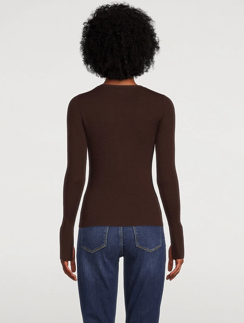 Ribbed Wool And Silk Henley Top