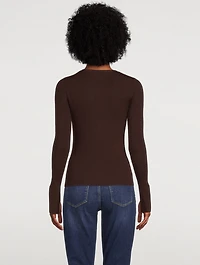 Ribbed Wool And Silk Henley Top